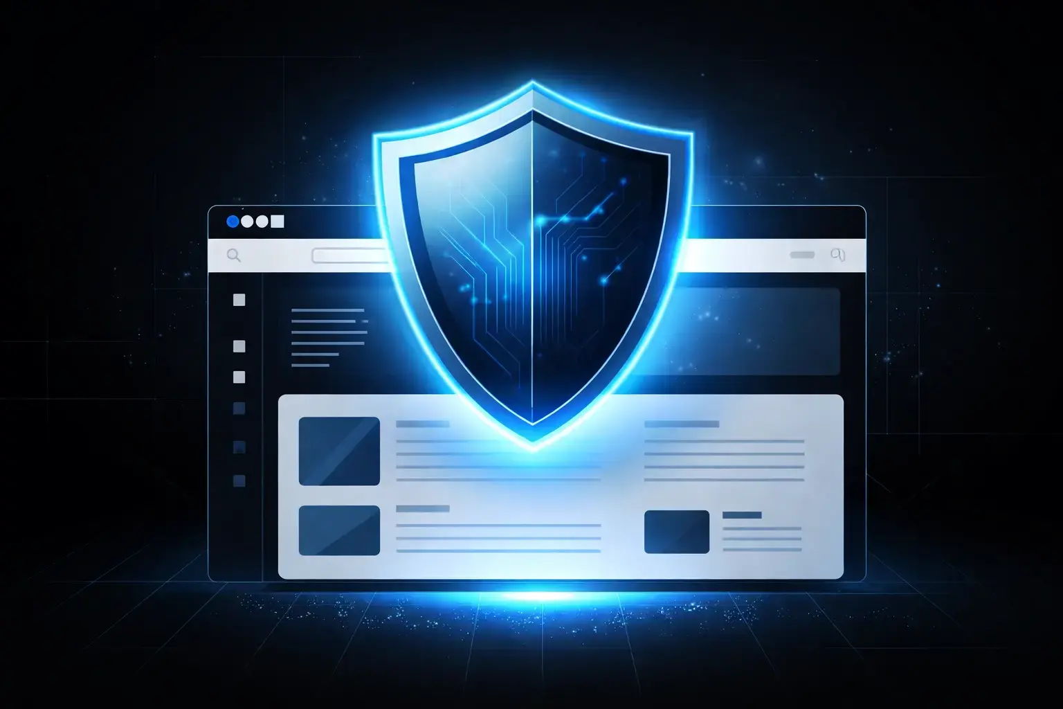 Website security shield protecting a small business website interface for Brampton companies